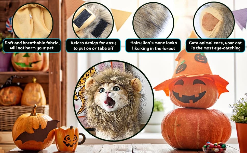 Lion Mane Wig for Cat Costume Pet Adjustable Washable Comfortable Fancy Lion Hair Cat Clothes Dress for — Funny and easy to wear