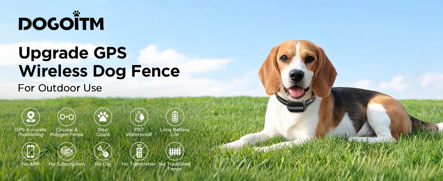 GPS Wireless Dog Fence — No Subscription Dog Collar for Dogs 15Lbs+ — product details