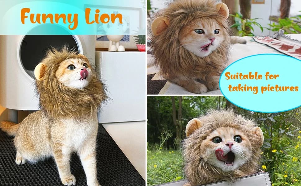 Lion Mane Wig for Cat Costume Pet Adjustable Washable Comfortable Fancy Lion Hair Cat Clothes Dress for — product details