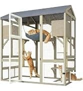 Outdoor Cat Catio Enclosures Large Wooden Cat House Patio for Indoor Cats Feral Cat Shelter with 2 Espace Doors — collection imagery