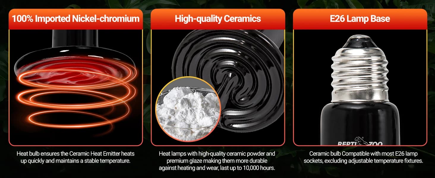 100W Reptile Heat Lamp 2Pack Ceramic Heat Emitter Night Heat Lamp Bulbs Reptile Terrarium Heat lamp Tank Heat — Reptile Heat Bulb Detail