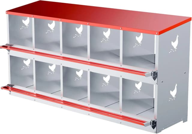Chicken Nesting Boxes - 10 Compartment Metal Poultry Nest Box Wall Mount for Chickens — Hens
