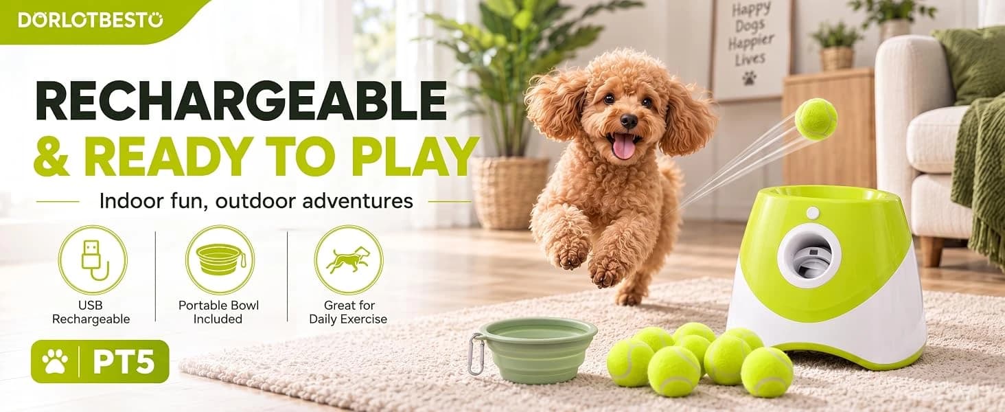 PT5 Automatic Dog Ball Launcher for Small Dogs — Rechargeable for Everyday Fetch