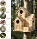 Large Wooden Bird House for Outside — 3-Hole Birdhouse