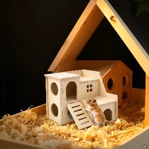 Tiny Hamster Maze Wood House Fun Slide House — Double-Decker Hut for Dwarf Gerbil Mouse Mice Rat Small — collection imagery