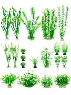 Aquarium Plants — 20 Pack Artificial Fish Tank Plants for Aquarium Decorations (Green) — Fish Tank Decoration