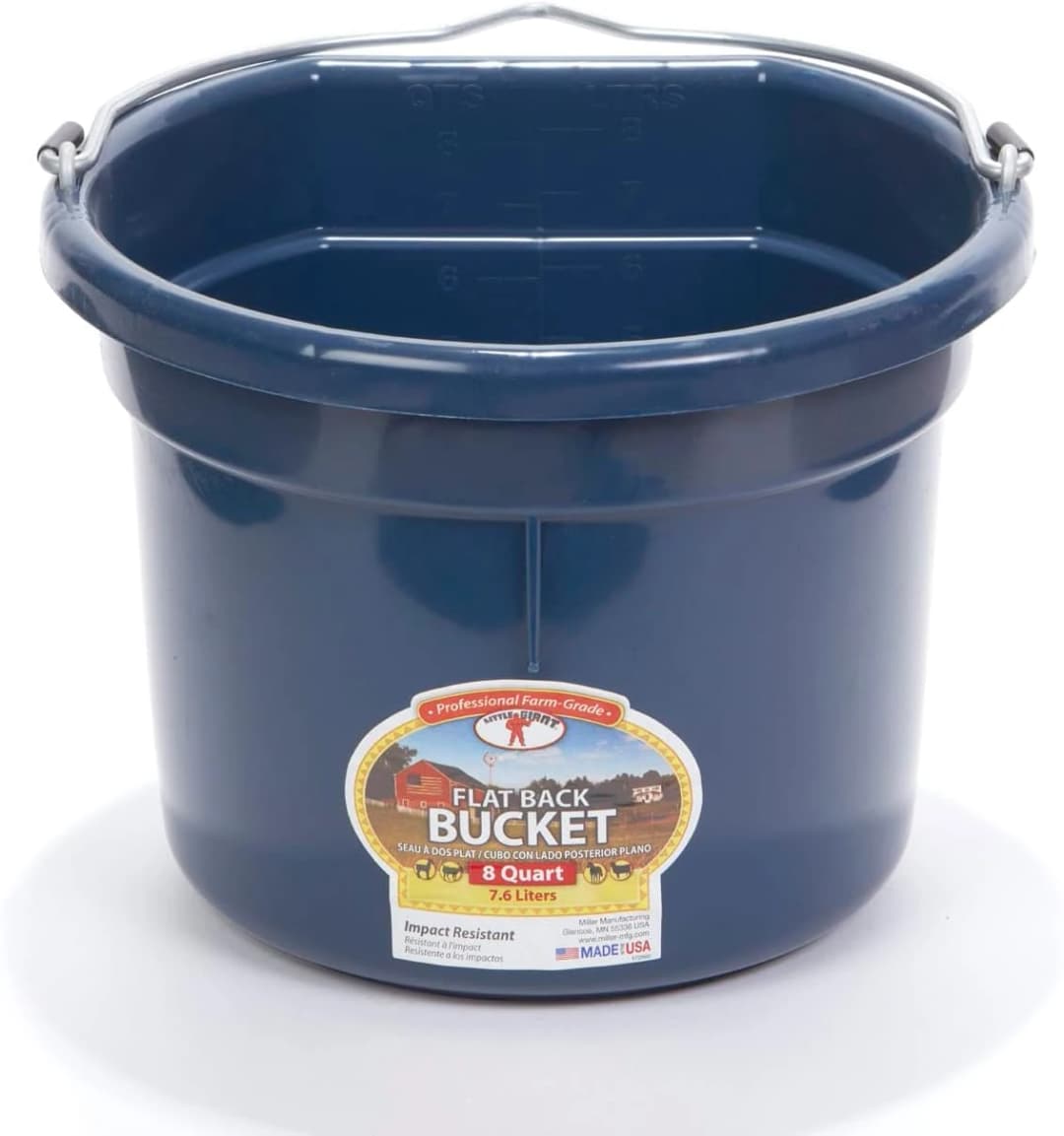 Flat Back Plastic Animal Feed Bucket | Animal Feed Bucket with Metal Handle | Horse Stall Feeding and Watering