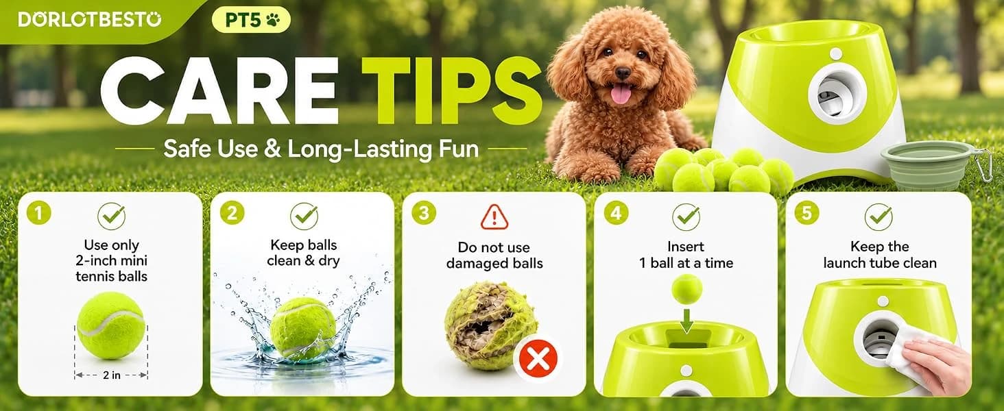 PT5 Automatic Dog Ball Launcher for Small Dogs — Simple Care for Reliable Play