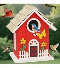 Bird Houses for Outside Real Wood-Look Resin Bird House with Hanging Chain – Waterproof and Durable Forest — collection imagery