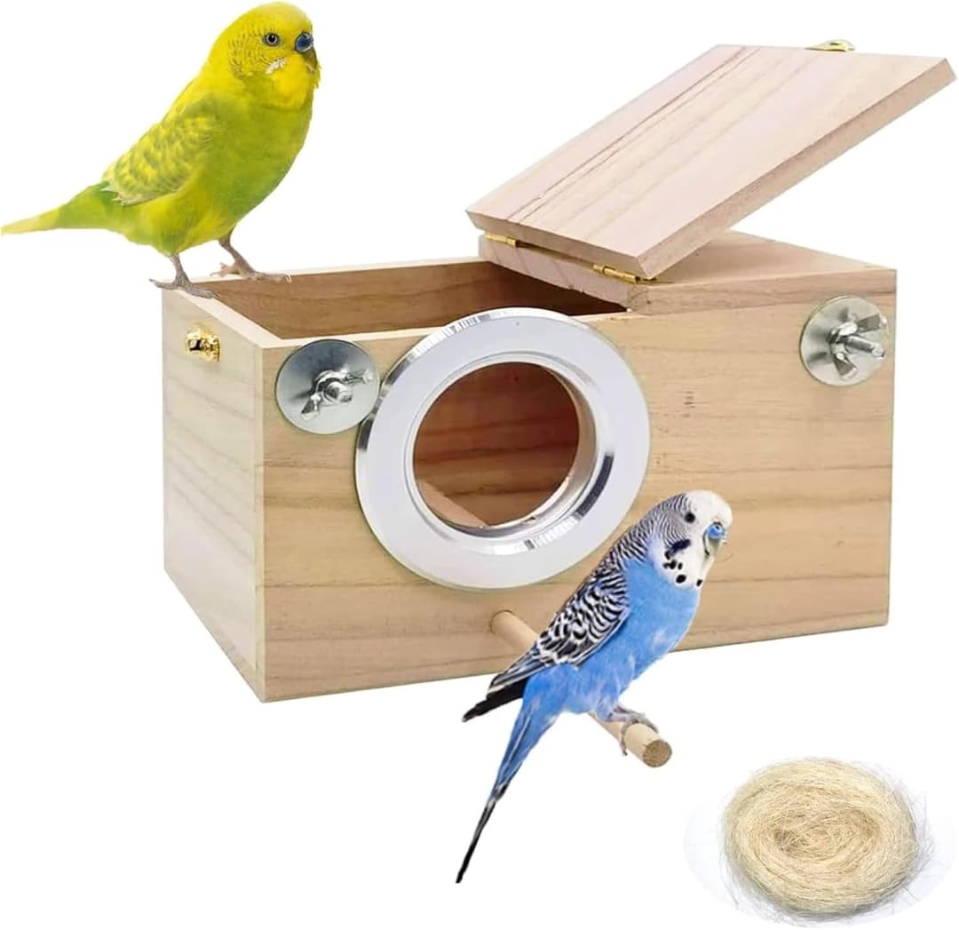 Parakeet Nesting Box — Wood Bird Nest House for Cage