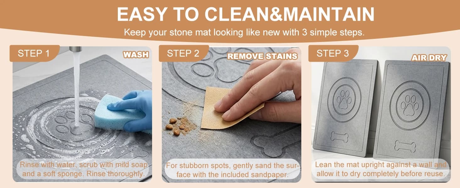 Stone Dog Food Mat — 24" x 16" Large Absorbent Pet Feeding Mat — product details