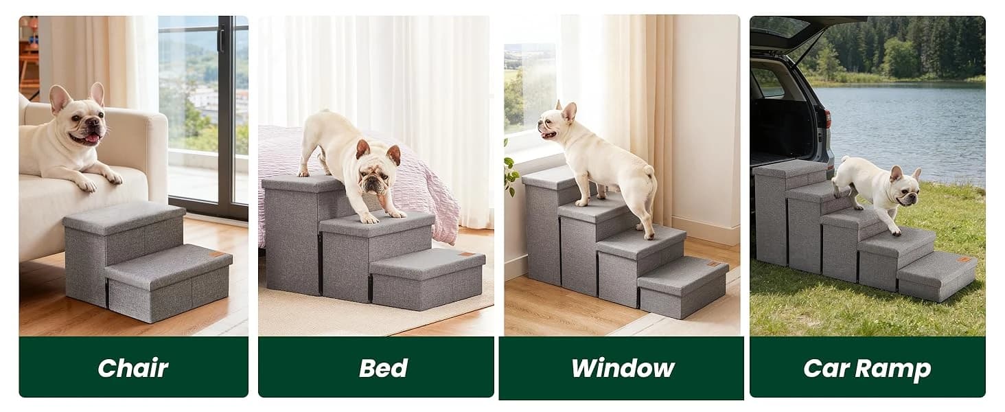 Dog Stairs for High Bed, Foldable Pet Stairs for Small and Medium or Large Dogs Puppy with Storage for Bed or — product details