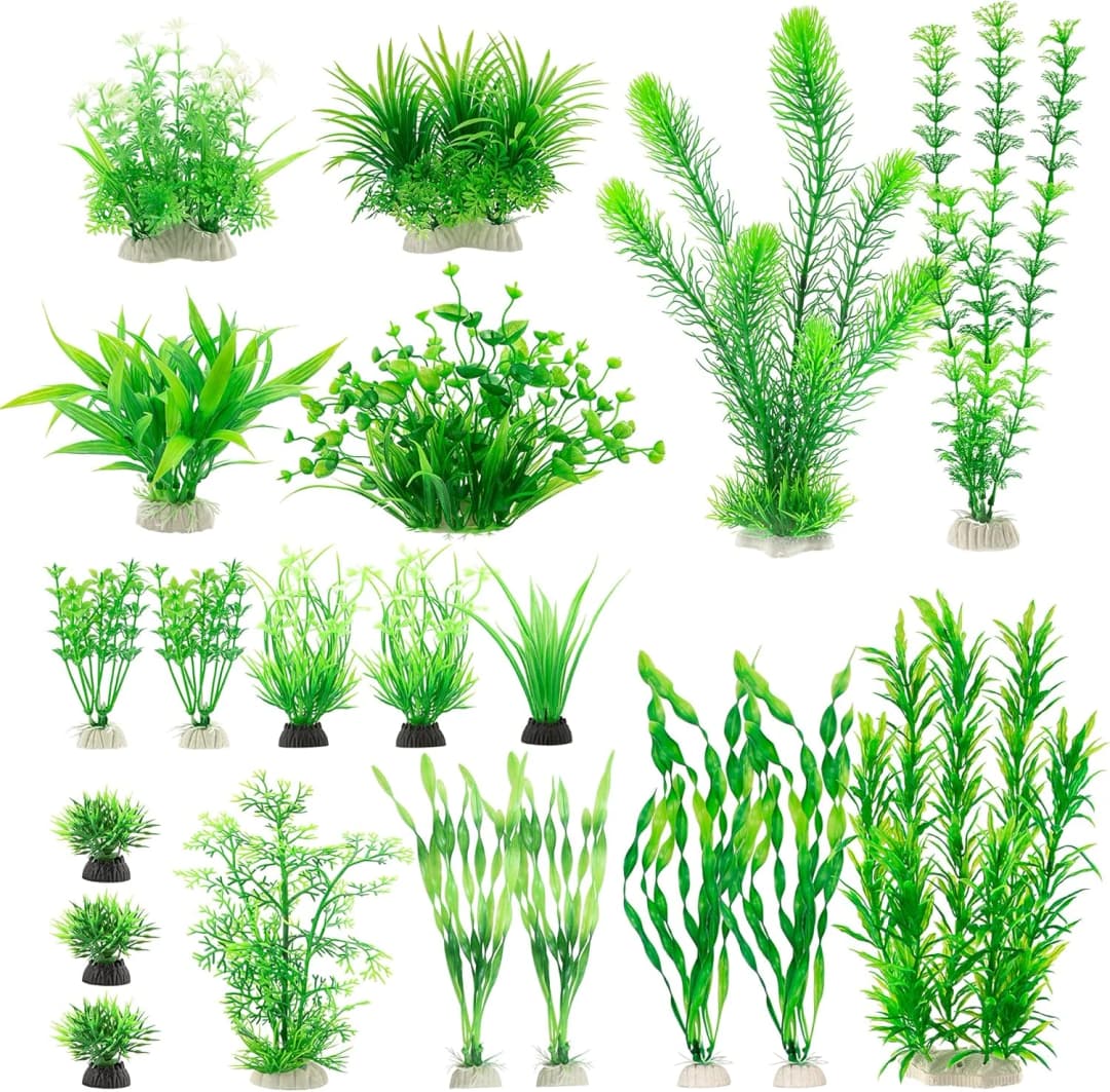 Aquarium Plants — 20 Pack Artificial Fish Tank Plants for Aquarium Decorations (Green)