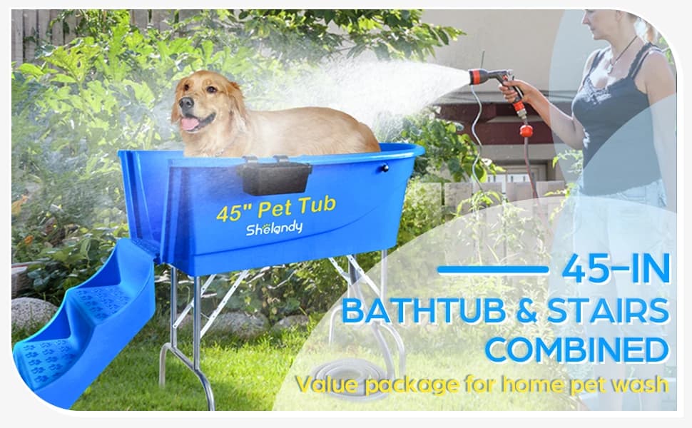 45" Pet Grooming Bathtub Dog Wash Station | Heavy Duty Bathing Tub (Bathtub and Stairs Combo) — product details