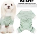 Green Striped Dog Pajamas: 4-Legged Cotton Stretchable Jumpsuit Pjs - Lightweight Cozy Puppy Onesie Clothes