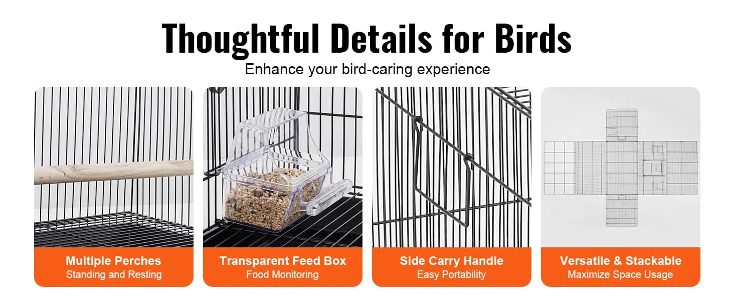 30 Inch Flight Bird Cage — Stackable Bird Cage Parakeet Cage with Slide-Out Tray and Handle — product details