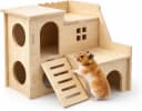 Tiny Hamster Maze Wood House Fun Slide House — Double-Decker Hut for Dwarf Gerbil Mouse Mice Rat Small