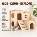 Tiny Hamster Maze Wood House Fun Slide House — Double-Decker Hut for Dwarf Gerbil Mouse Mice Rat Small