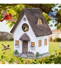 Bird Houses for Outside Real Wood-Look Resin Bird House with Hanging Chain – Waterproof and Durable Forest — collection imagery