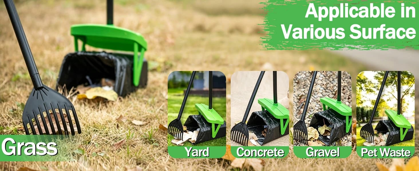 Dog Pooper Scooper — Swivel Bin and Rake Set with 100 Waste Bags — product details