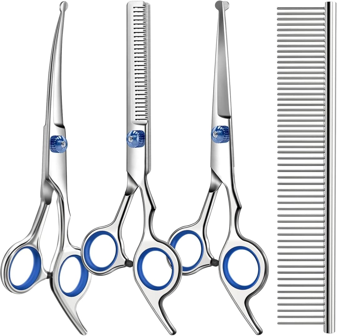 Professional 4 in 1 Dog and Cat Grooming Scissors Kit with Safety Round Tips