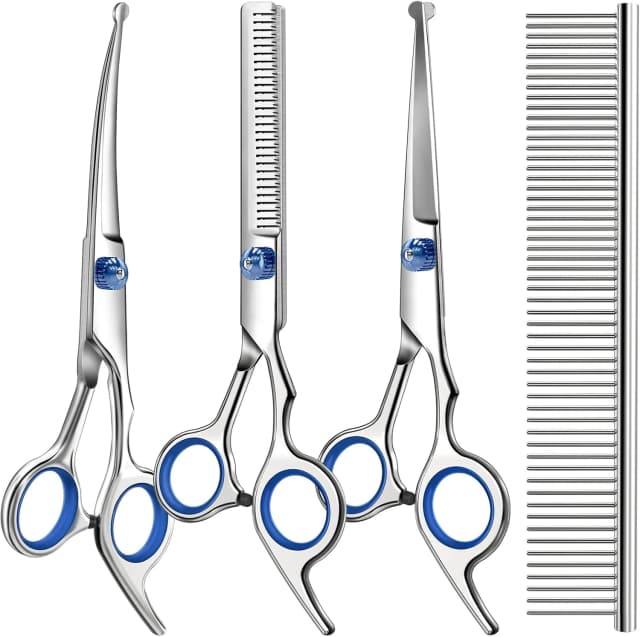 Professional 4 in 1 Dog and Cat Grooming Scissors Kit with Safety Round Tips