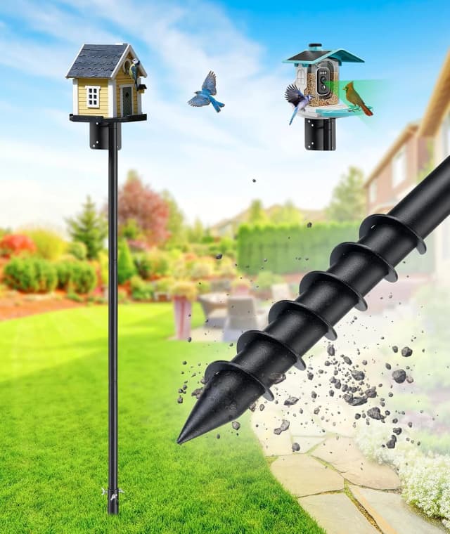 Heavy Duty Bird Feeder Pole - 109 Inch Adjustable 1 Inch Metal Bird House Pole with 14” Deep Auger Base |