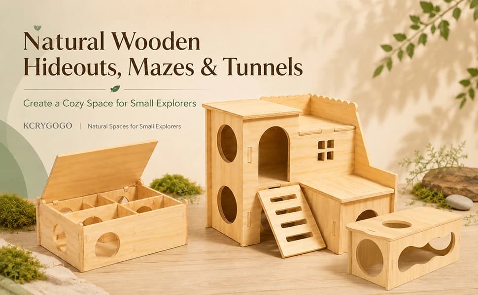 Tiny Hamster Maze Wood House Fun Slide House — Double-Decker Hut for Dwarf Gerbil Mouse Mice Rat Small — Tiny Wooden Hideout for Small Hamsters