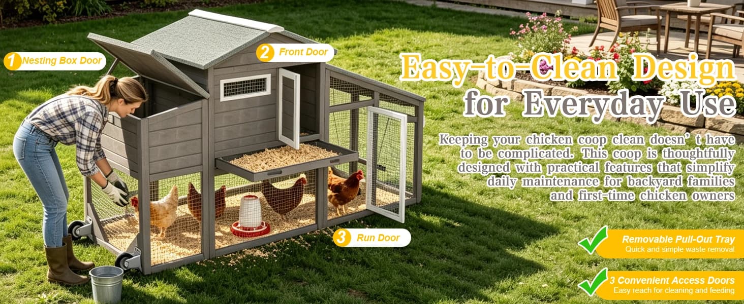 Large Wooden Chicken Coop with Run and Wheels — product details