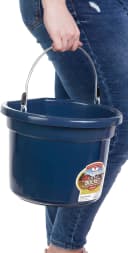 Flat Back Plastic Animal Feed Bucket | Animal Feed Bucket with Metal Handle | Horse Stall Feeding and Watering