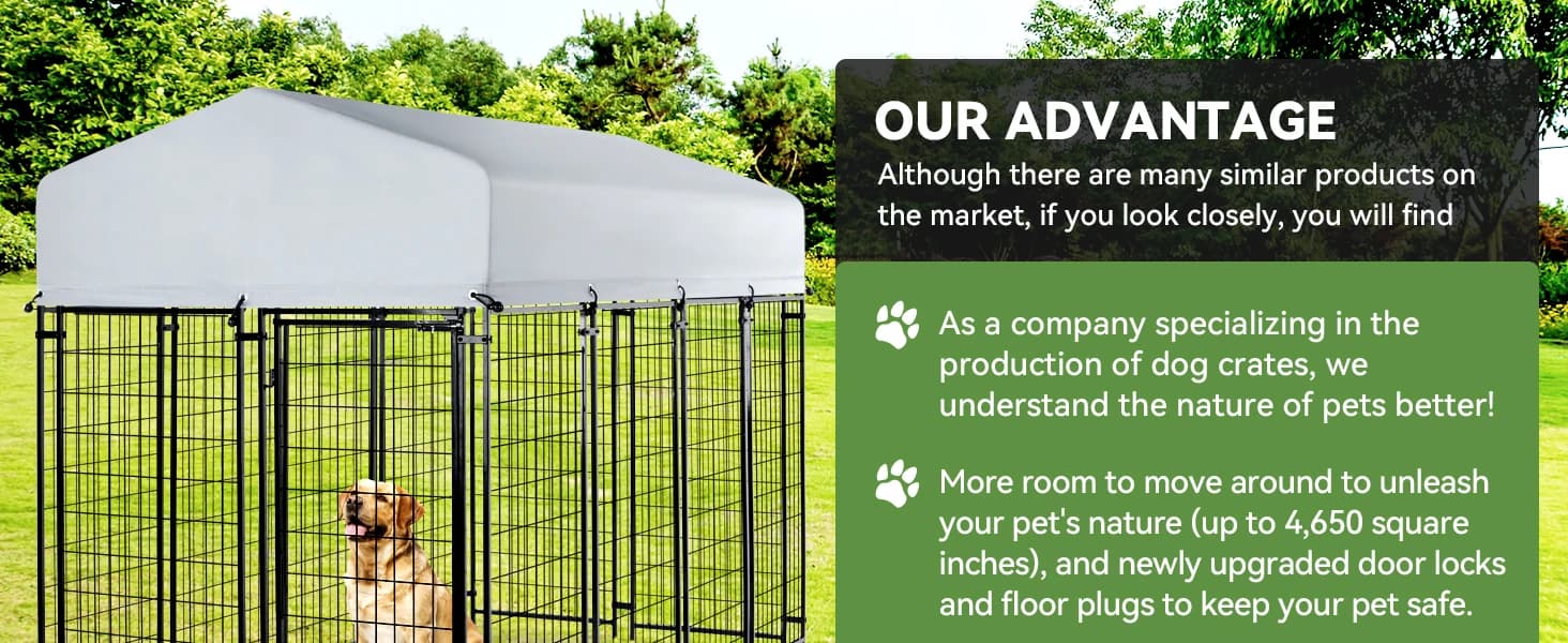 8x4x6 FT Dog Kennel Outdoor for Large Dogs with Silver Roof — product details