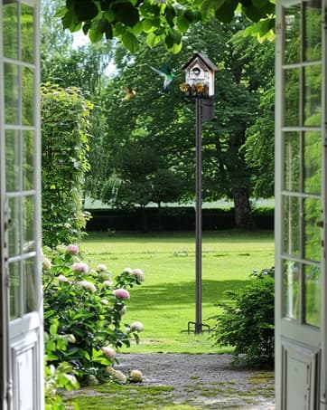 Heavy Duty Bird Feeder Pole - 109 Inch Adjustable 1 Inch Metal Bird House Pole with 14” Deep Auger Base | — collection imagery
