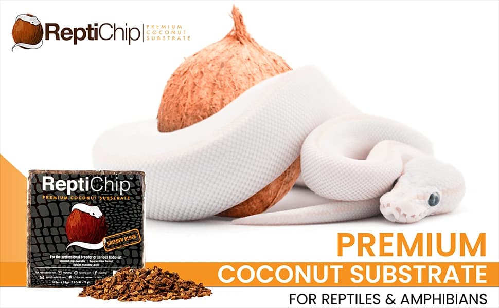 ReptiChip Reptile Substrate Coconut Chip Bedding 72 Quart Compressed Organic Coco Husk Block for Snake Habitat — Create a Lush Paradise