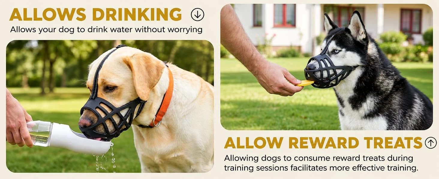 Breathable Basket Dog Muzzle for Large Breeds | Adjustable Mask with Reflective Straps | Allows Drinking and — product details