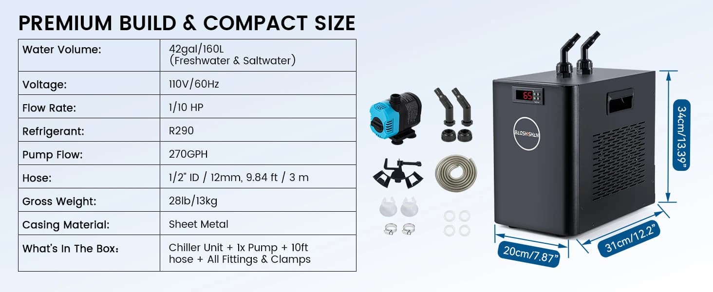1/10 HP Aquarium Chiller 42 Gal Fish Tank Water Chiller 110V — product details