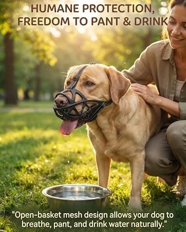 Breathable Basket Dog Muzzle for Large Breeds | Adjustable Mask with Reflective Straps | Allows Drinking and — collection imagery