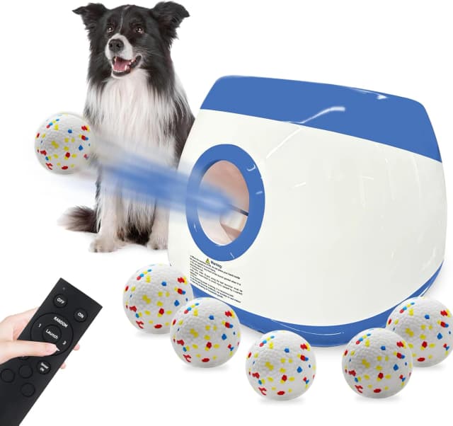Automatic Ball Launcher for Dogs Large- 3 Distance Settings (40/60/80FT) w/Remote Control | 2.5" ETPU Tennis