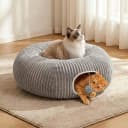 Cat Tunnel Bed for Indoor Cats — Peekaboo Cat Cave Bed — Color: Grey / Size: Medium