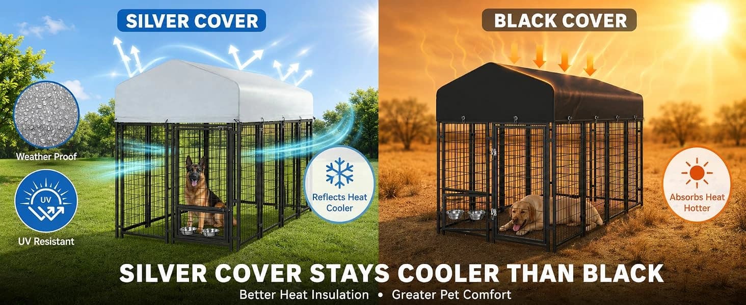 8x4x6 FT Dog Kennel Outdoor for Large Dogs with Silver Roof — collection imagery