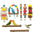 7 Pcs Natural Wood Bird Toy and Perch for Parakeets