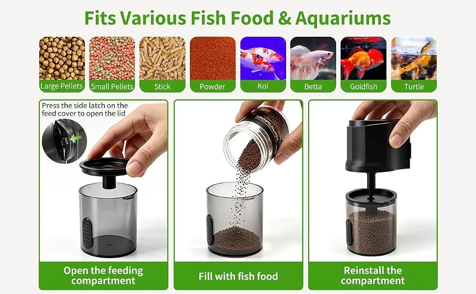 Automatic Fish Feeder for Aquarium One-Touch Easy Setup with 8/12/24 Timers — product details