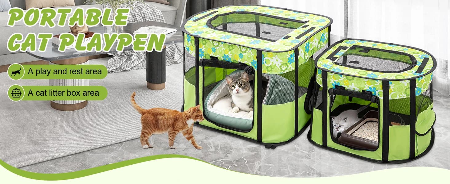 Portable Cat Playpen — Foldable Indoor and Outdoor Pet Tent with 2 Areas — product details