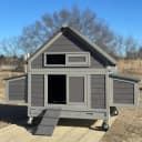 Large Chicken Coop on Wheels Mobile Wooden Hen House Weatherproof Duck Poultry Cage 67.3" L for 6-8 Chickens
