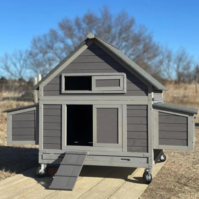 Large Chicken Coop on Wheels Mobile Wooden Hen House Weatherproof Duck Poultry Cage 67.3" L for 6-8 Chickens