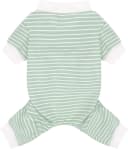 Green Striped Dog Pajamas: 4-Legged Cotton Stretchable Jumpsuit Pjs - Lightweight Cozy Puppy Onesie Clothes