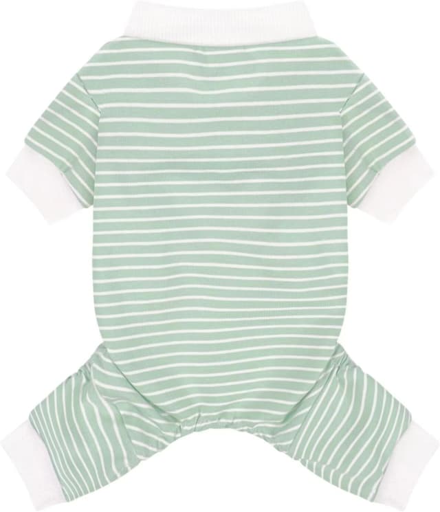 Green Striped Dog Pajamas: 4-Legged Cotton Stretchable Jumpsuit Pjs - Lightweight Cozy Puppy Onesie Clothes