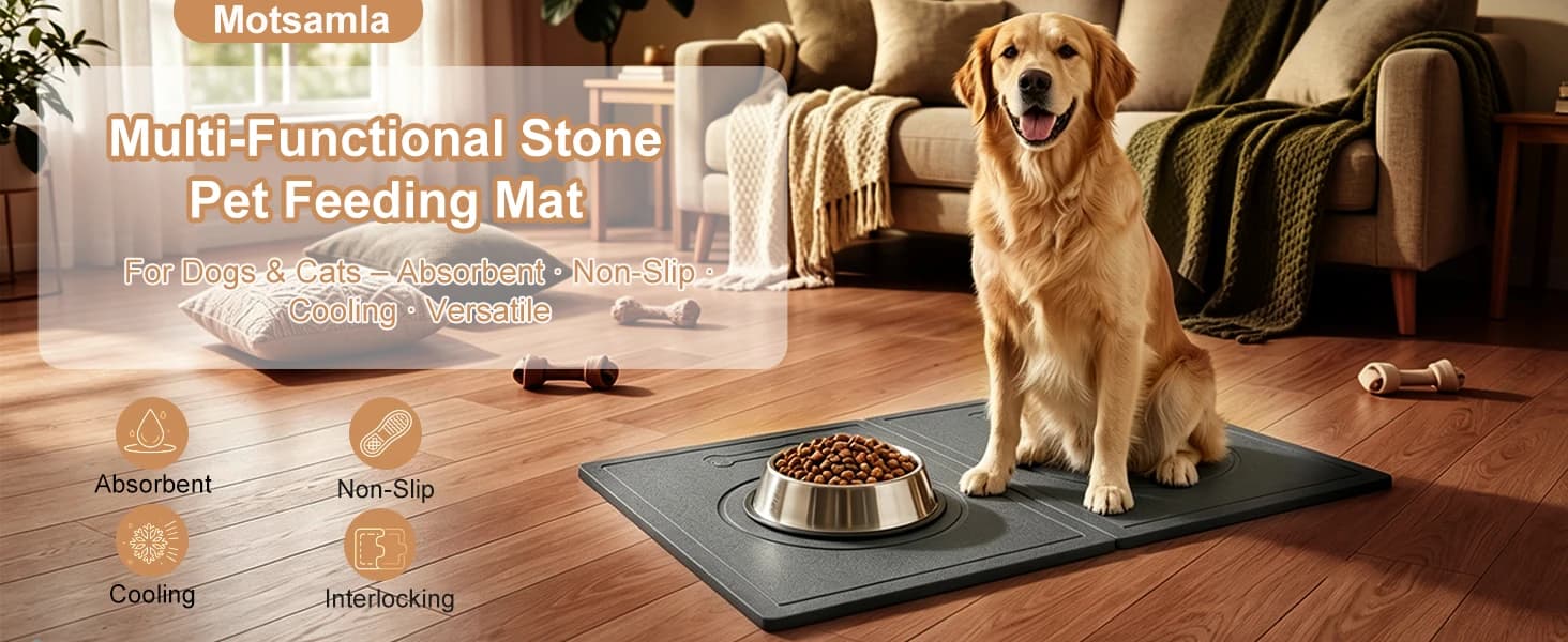 Stone Dog Food Mat — 24" x 16" Large Absorbent Pet Feeding Mat — product details