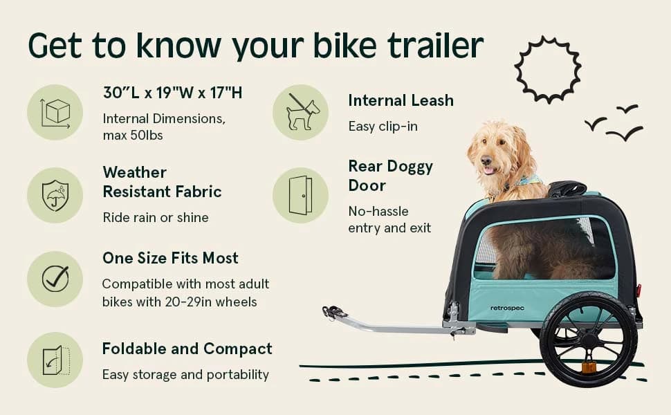 Rover Waggin' Pet and Dog Bike Trailer with Weather-Resistant Canopy and Mesh Shield - Foldable Frame — product details