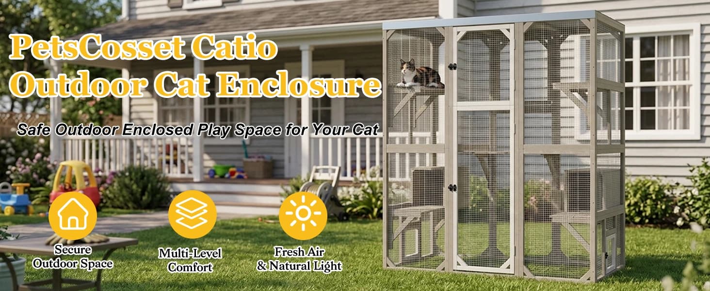 Outdoor Cat Catio Enclosures Large Wooden Cat House Patio for Indoor Cats Feral Cat Shelter with 2 Espace Doors — product details