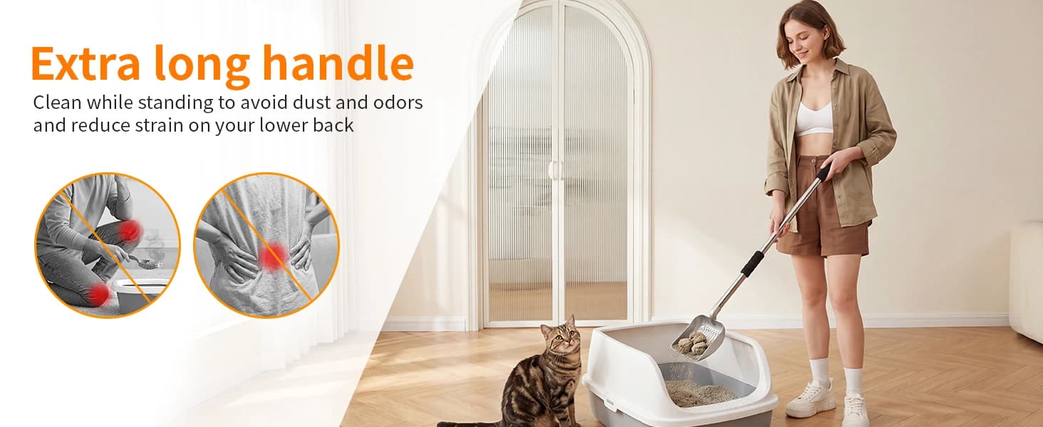 Metal Cat Litter Scoop — Detachable Long Handle Litter Scooper — product details